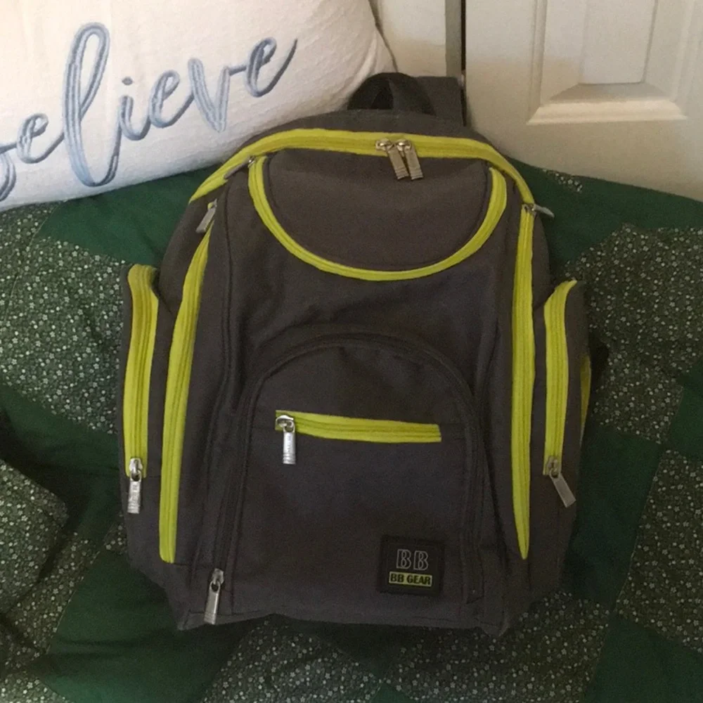 Stylish Gray Baby Bag with Green Accents